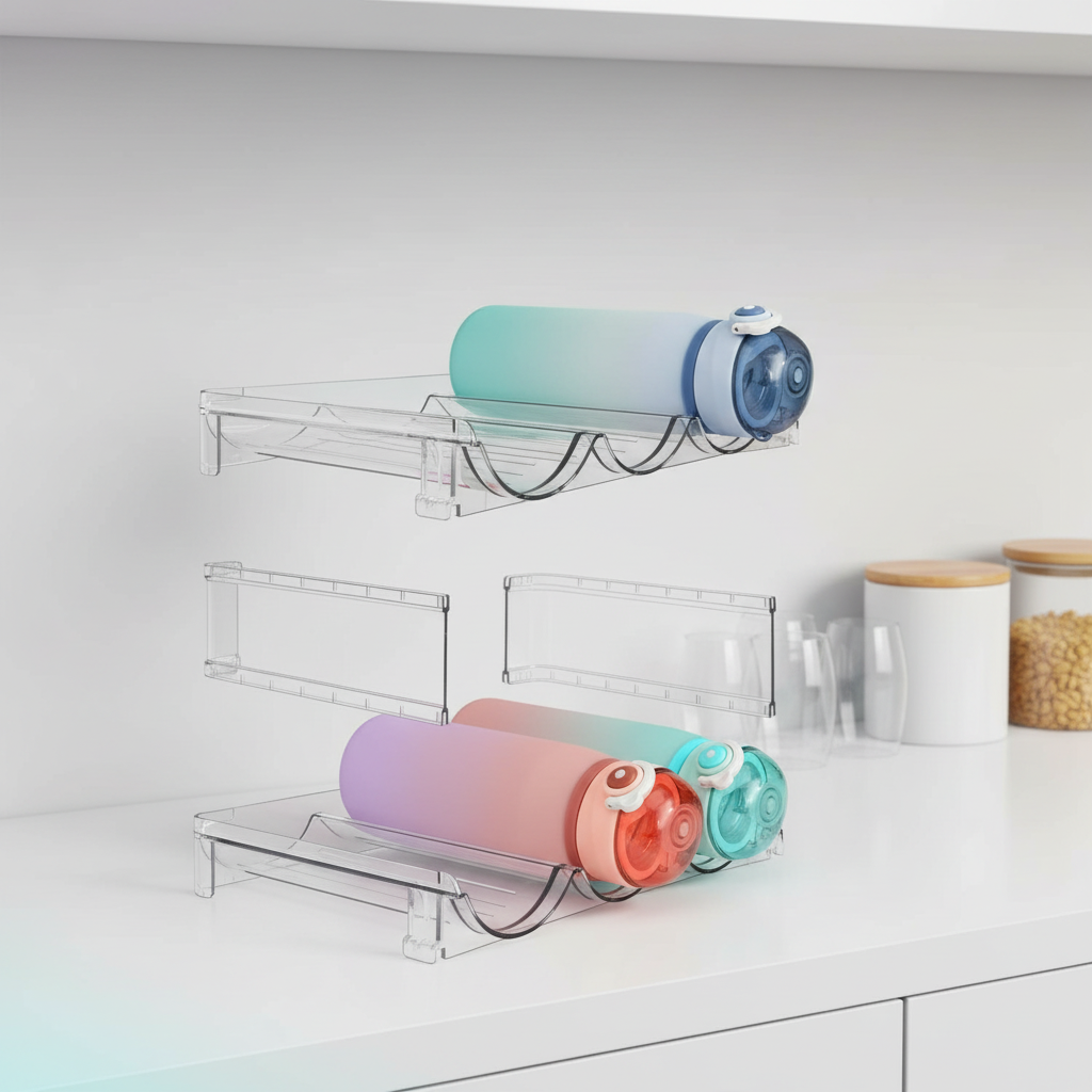 spospo Water Bottle Organizer for Cabinet, Water Bottle Storage Organizer, 2 Packs Water Bottle Storage Rack, Water Bottle Holder for Cabinet, Stackable Water Bottle Storage Rack