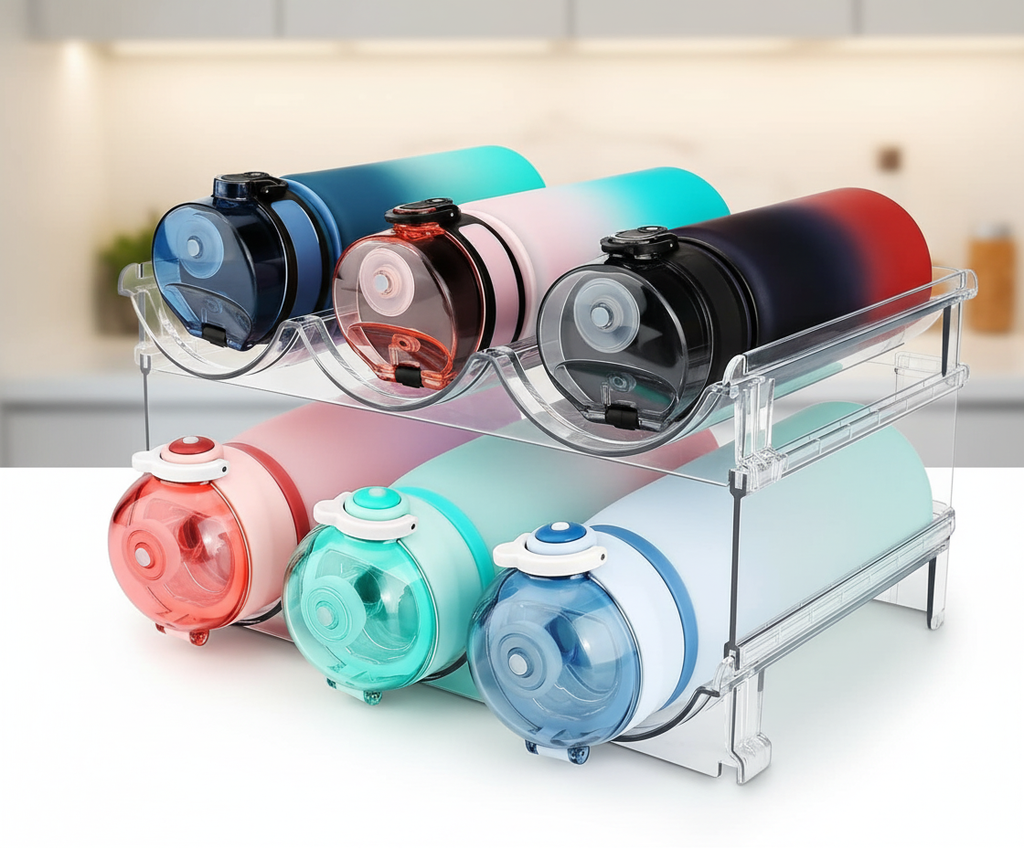 spospo Water Bottle Organizer for Cabinet, Water Bottle Storage Organizer, 2 Packs Water Bottle Storage Rack, Water Bottle Holder for Cabinet, Stackable Water Bottle Storage Rack