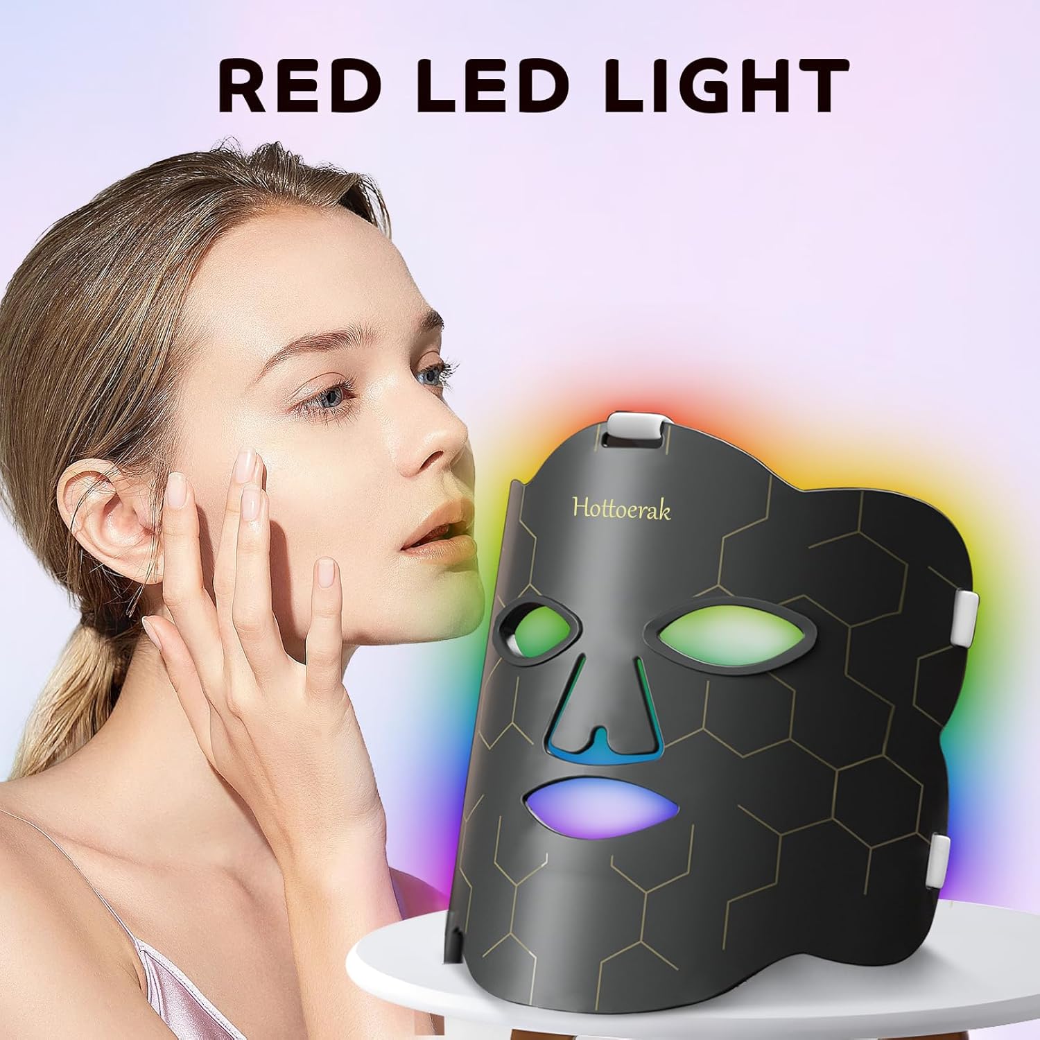 Hottoerak Red Light Therapy for Face, Portable and Soft LED Face Mask Light Therapy Suitable for Home or Travel