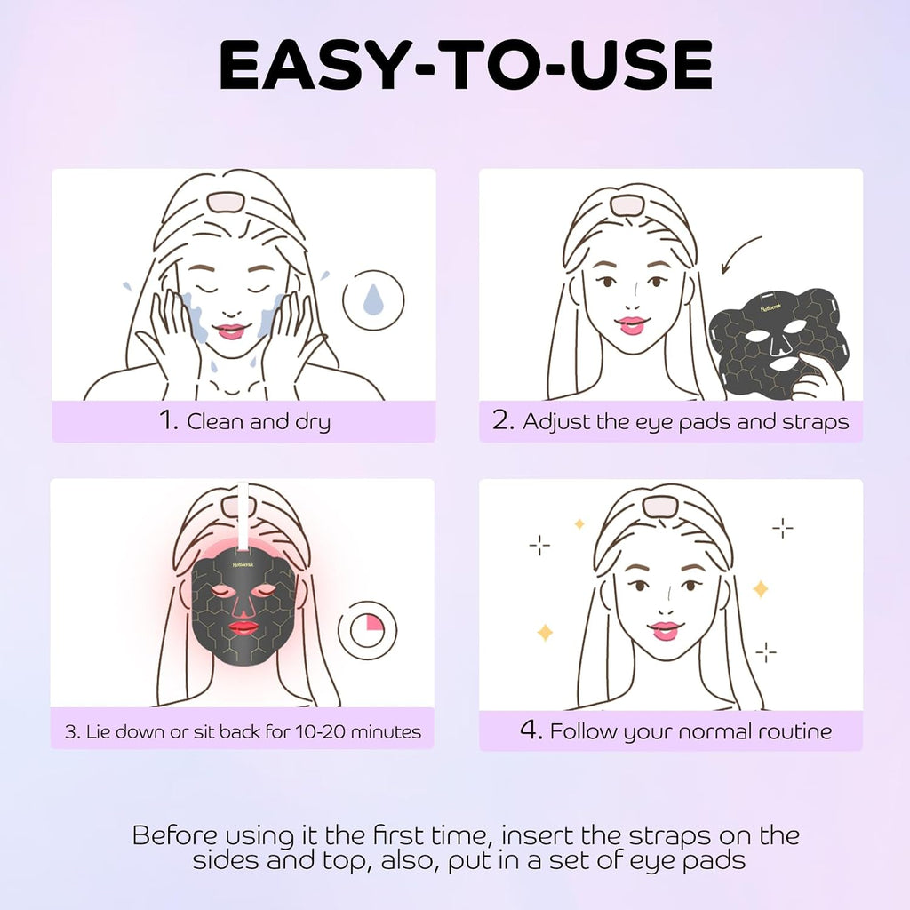 Hottoerak Red Light Therapy for Face, Portable and Soft LED Face Mask Light Therapy Suitable for Home or Travel