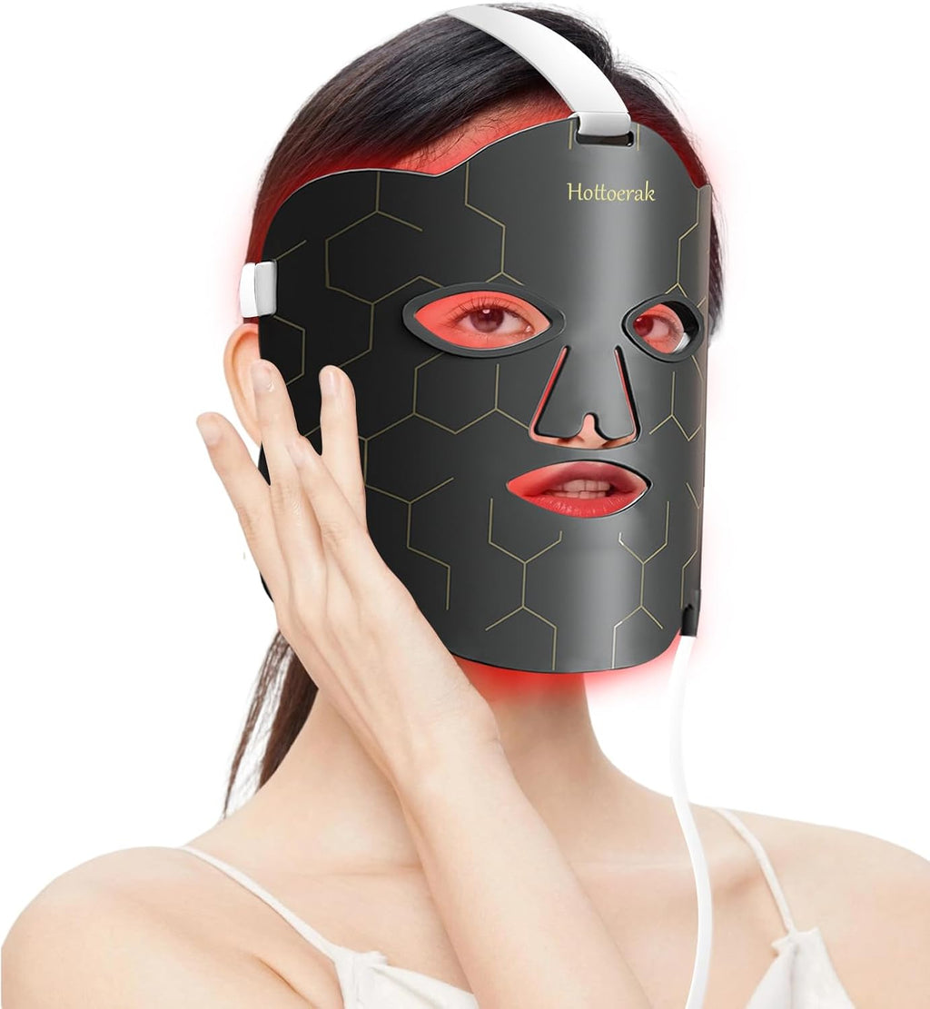 Hottoerak Red Light Therapy for Face, Portable and Soft LED Face Mask Light Therapy Suitable for Home or Travel