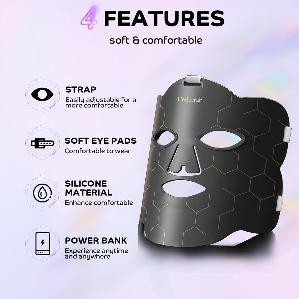 Hottoerak Red Light Therapy for Face, Portable and Soft LED Face Mask Light Therapy Suitable for Home or Travel