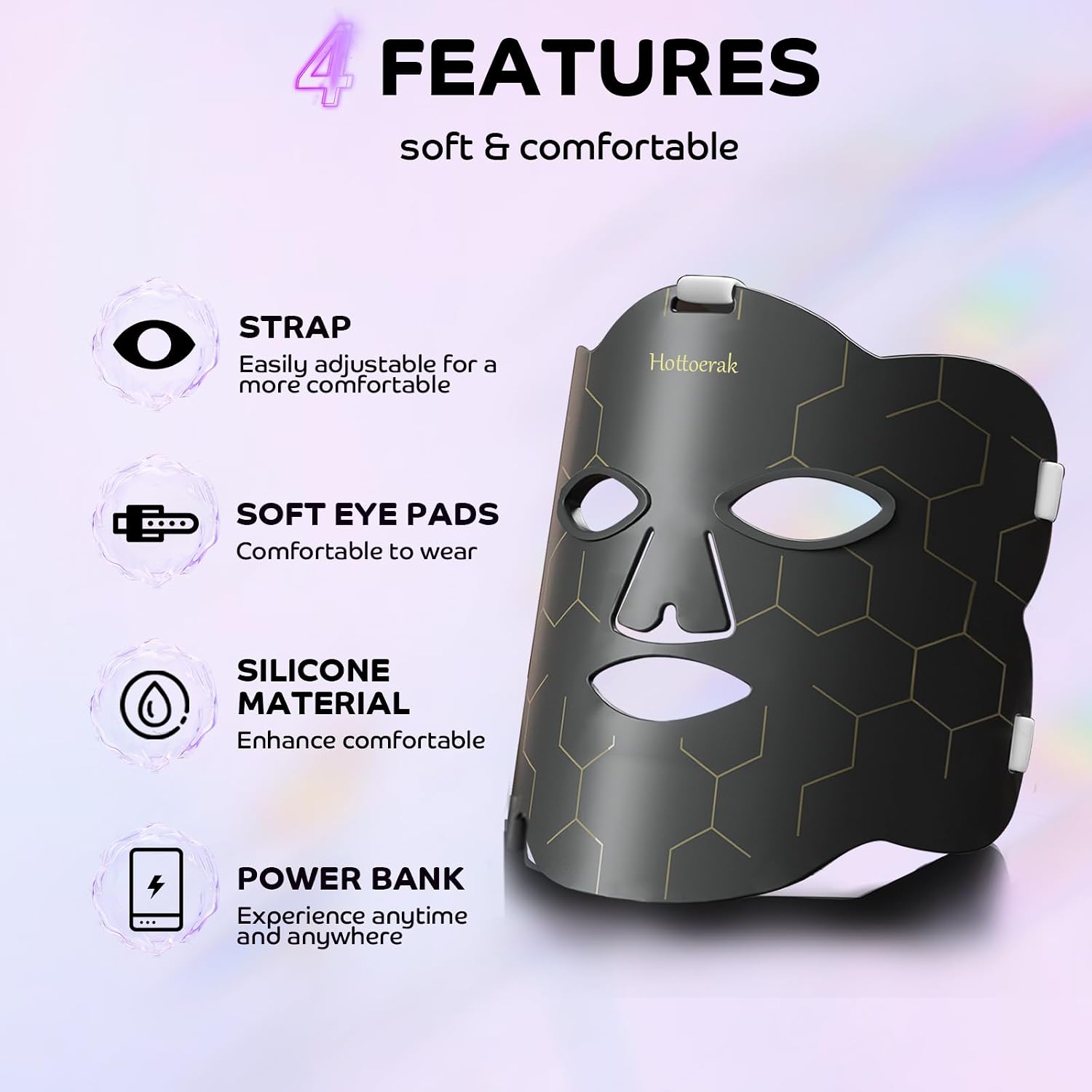 Hottoerak Red Light Therapy for Face, Portable and Soft LED Face Mask Light Therapy Suitable for Home or Travel