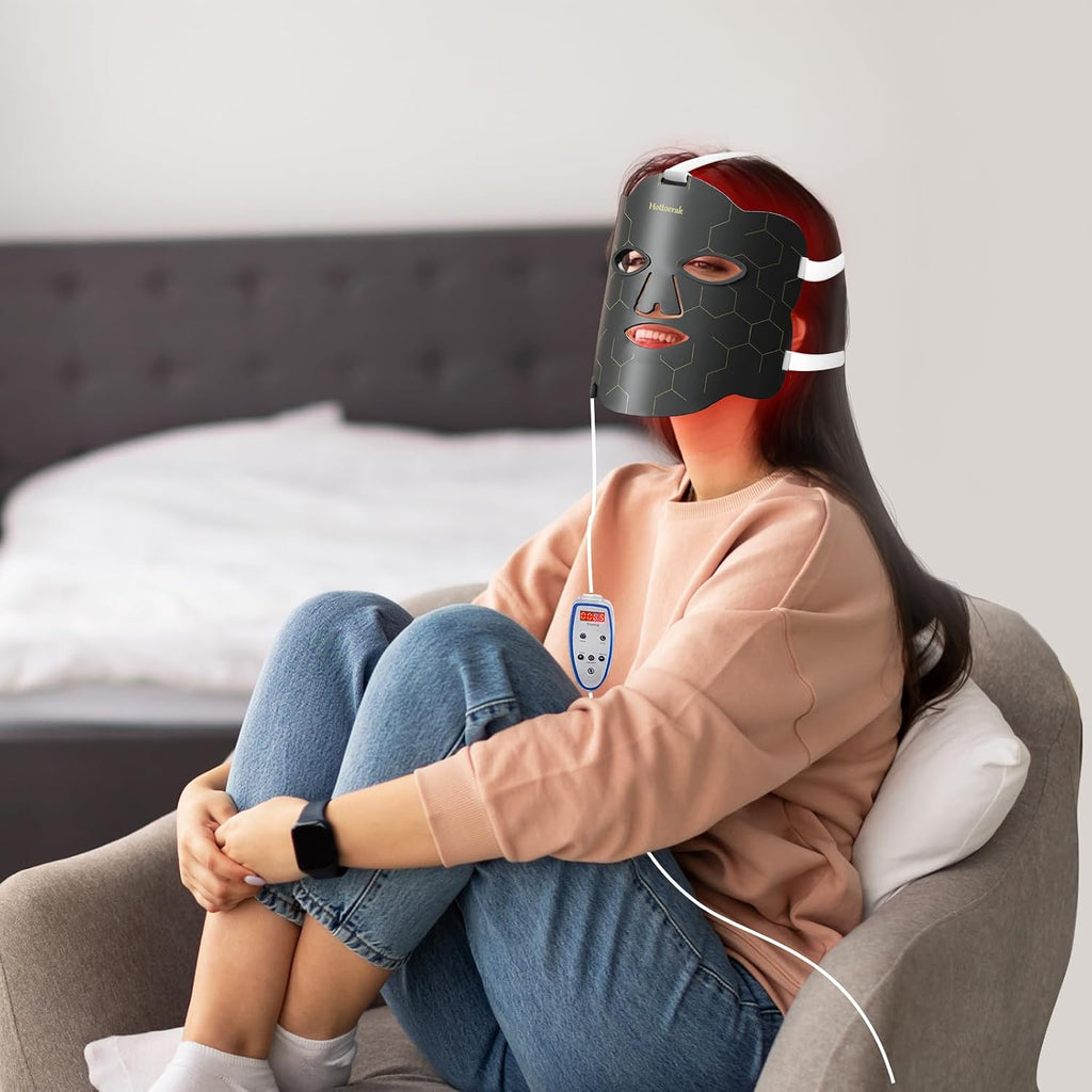 Hottoerak Red Light Therapy for Face, Portable and Soft LED Face Mask Light Therapy Suitable for Home or Travel