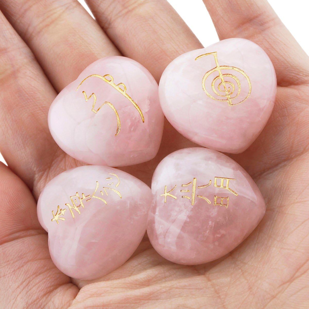 rockcloud 4PCS Rose Quartz Heart Love Stones Polished Engraved Pocket Stone | Palm Stones for Reiki Balancing, Healing Crystal Grids, 0.98 inch, Meditation Kits, Crystal Collection, Home Desk Decoration