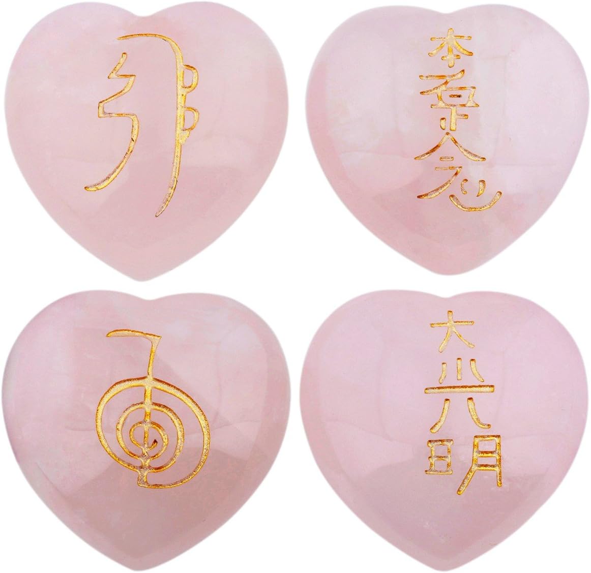 rockcloud 4PCS Rose Quartz Heart Love Stones Polished Engraved Pocket Stone | Palm Stones for Reiki Balancing, Healing Crystal Grids, 0.98 inch, Meditation Kits, Crystal Collection, Home Desk Decoration