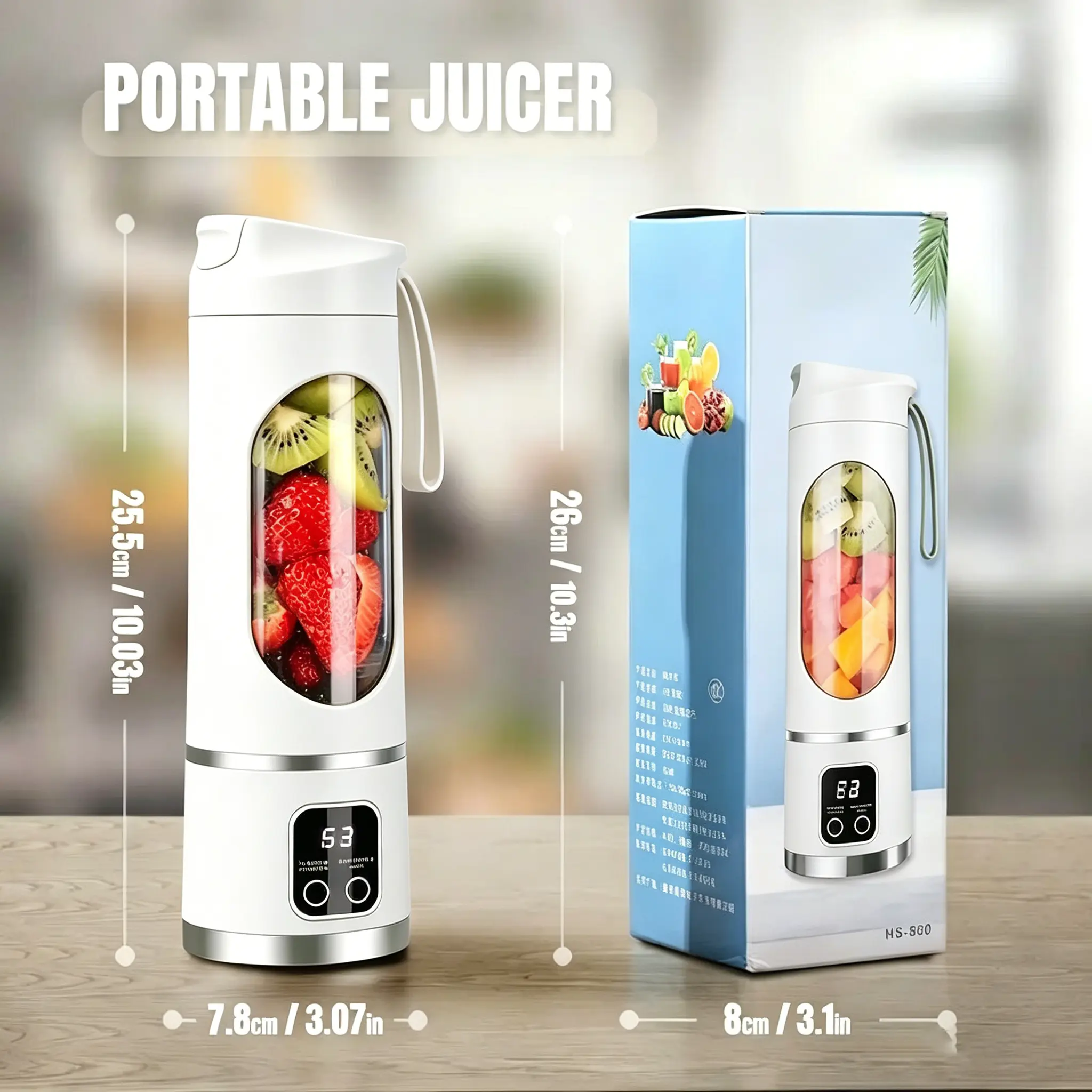 Portabel USB-blender med LED-display – 450ml för Smoothies & Juice